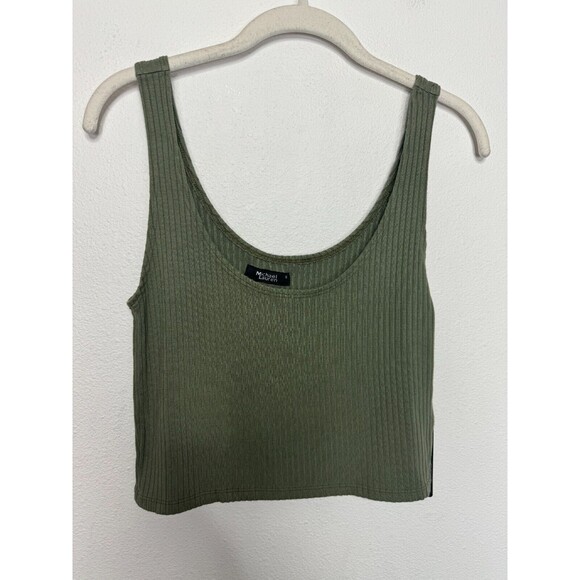 Michael Lauren Small Revolve Ribbed Knit Crop Tank Top Olive Green Slouchy NWT - Picture 1 of 8